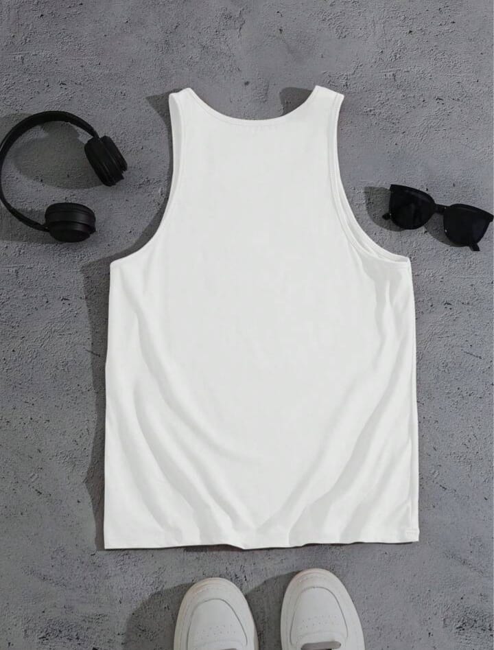 Men's Solid Color Pleated Round Neck Sleeveless Tank Top, Summer